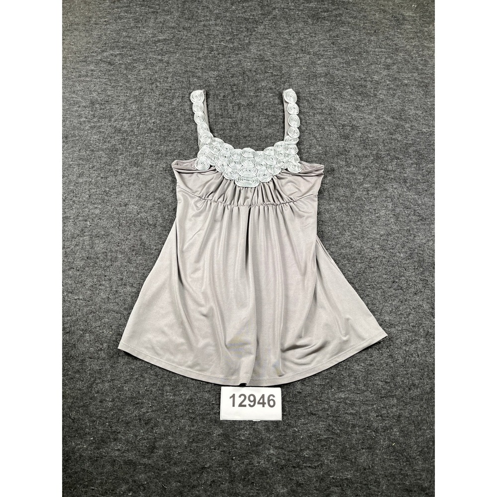Vintage Wish Collection Babydoll Tank Top Womens Medium Grey Excellent Rosette